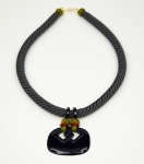 Necklace with onyx pendant, striped silk cord - sold